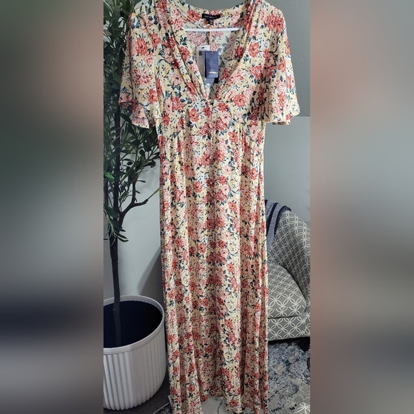 Skies are Blue Floral Maxi Button Down Dress flared Short Ruffled Sleeves XS - Picture 1 of 5